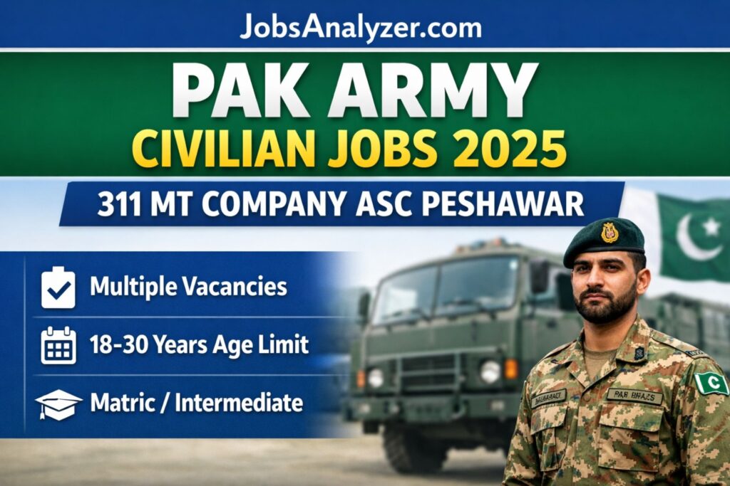 Pak Army Civilian Jobs 2025 in 311 MT Company ASC Peshawar | JobsAnalyzer.com