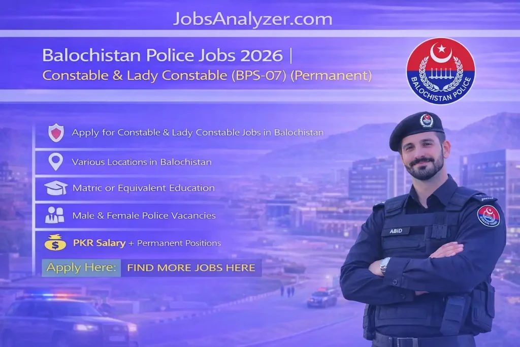 Balochistan Police Jobs 2026 | Constable & Lady Constable (BPS-07) (Permanent)